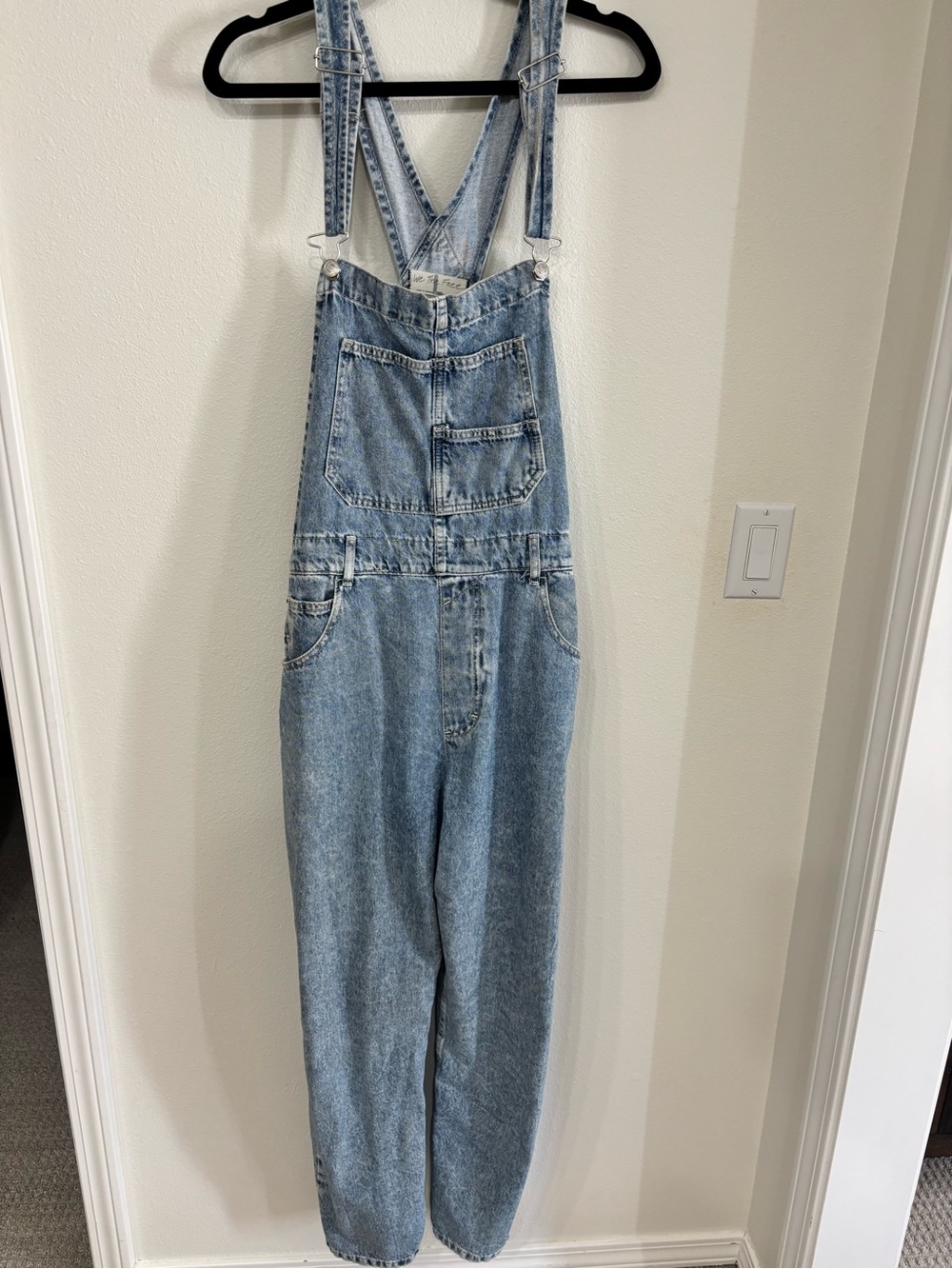 Free People Light Wash Denim Overalls Jumpsuit
